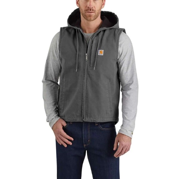 Carhartt: Relaxed Fit Washed Duck Fleece-Lined Hooded Vest (Gravel)