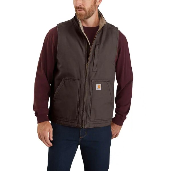 Carhartt: Loose Fit Washed Duck Sherpa-Lined Mock-Neck Vest (Dark Brown)