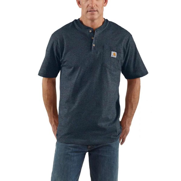 Carhartt: Loose Fit Heavyweight Short-Sleeve Pocket Henley T-Shirt (Dark Cobalt Blue Heather)