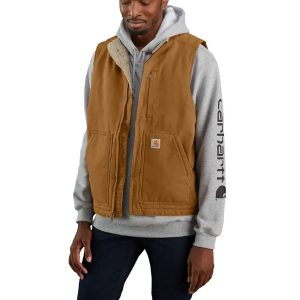 Carhartt: Loose Fit Washed Duck Sherpa-Lined Mock-Neck Vest (Carhartt Brown)
