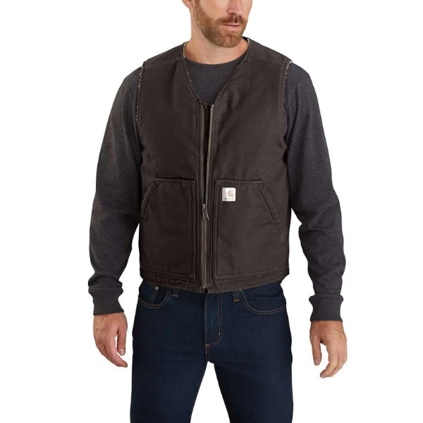 Carhartt: Relaxed Fit Washed Duck Sherpa-Lined Vest (Dark Brown)