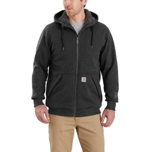 Carhartt: Rain Defender® Relaxed Fit Midweight Sherpa-Lined Full-Zip Sweatshirt (Carbon Heather)