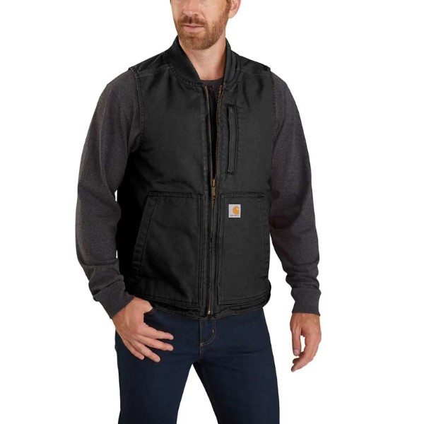 Carhartt: Loose Fit Washed Duck Insulated Rib Collar Vest (Black)