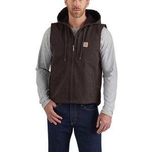 Carhartt: Relaxed Fit Washed Duck Fleece-Lined Hooded Vest (Dark Brown)