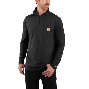 Carhartt: Force Relaxed Fit Midweight Long-Sleeve Quarter-Zip Mock-Neck T-Shirt (Black)