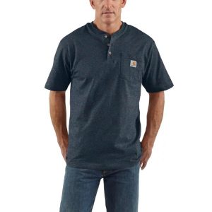 Carhartt: Loose Fit Heavyweight Short-Sleeve Pocket Henley T-Shirt (Dark Cobalt Blue Heather)