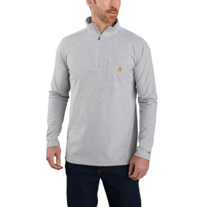 Carhartt: Force Relaxed Fit Midweight Long-Sleeve Quarter-Zip Mock-Neck T-Shirt (Heather Gray)