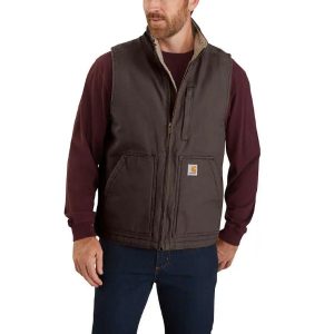 Carhartt: Loose Fit Washed Duck Sherpa-Lined Mock-Neck Vest (Dark Brown)