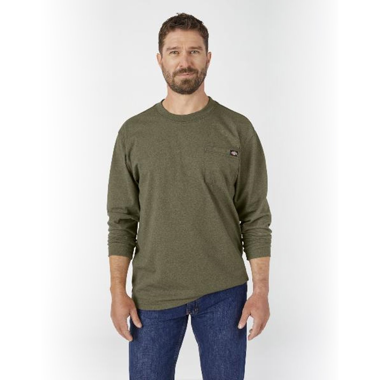 Dickies: Long Sleeve Heathered Heavyweight Pocket T-Shirt (Military Green Heather)