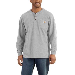 Carhartt: Loose Fit Heavyweight Long-Sleeve Pocket Henley T-Shirt (Heather Gray)
