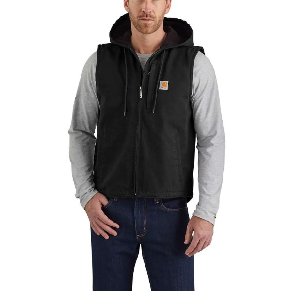Carhartt: Relaxed Fit Washed Duck Fleece-Lined Hooded Vest (Black)