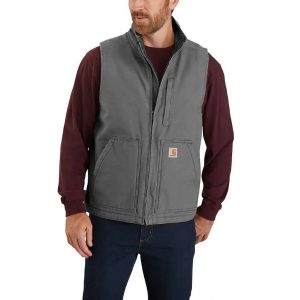 Carhartt: Loose Fit Washed Duck Sherpa-Lined Mock-Neck Vest (Gravel)