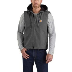 Carhartt: Relaxed Fit Washed Duck Fleece-Lined Hooded Vest (Gravel)